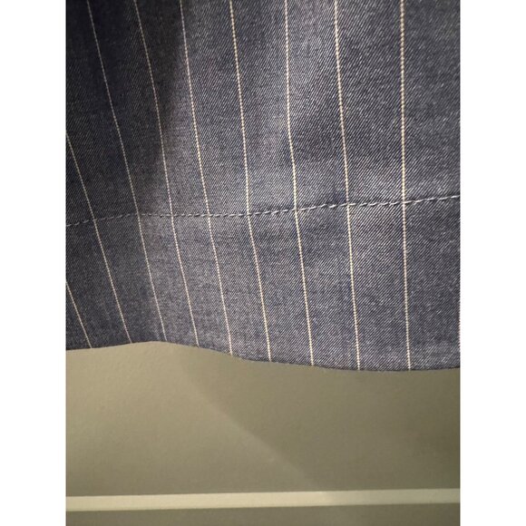 Ganni Navy Pinstripe Midi Dress With Ruched Waist & Puff Sleeves - Picture 10 of 10